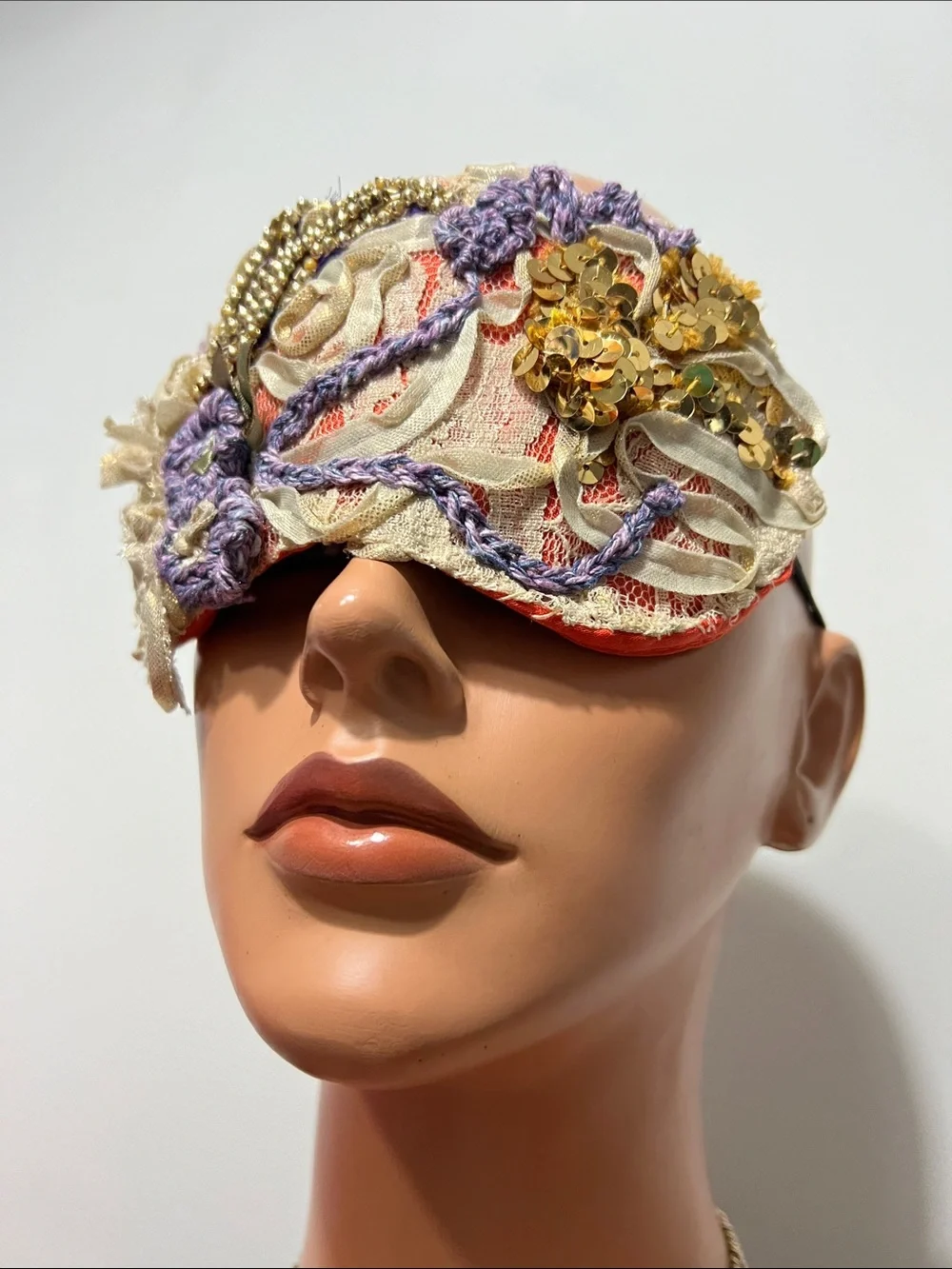 Embellished Cream and Lavender Lace Sleep Mask